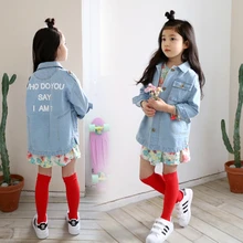 Spring girl cowboy clothing children s clothing children letter jackets windbreaker jacket jeans fashion coat