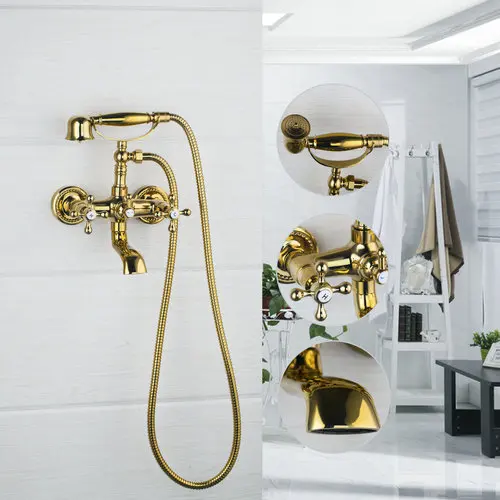 Shivers Bathtub Torneira Wall Mounted Double Handles Golden 97144 ABS Handshower Shower Bathroom Basin Sink Faucet,Mixer Tap