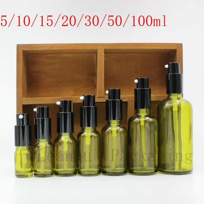 Green Glass Essential oil Makeup Bottle With Black Lotion Pump,Empty