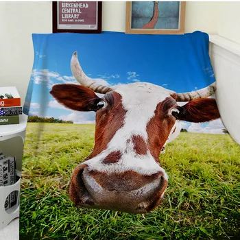 

Blanket plaid Warmth Soft Plush Easy Care Machine Wash Pasture grass is fun to open the cows blue sky Plaids on the Sofa Bed