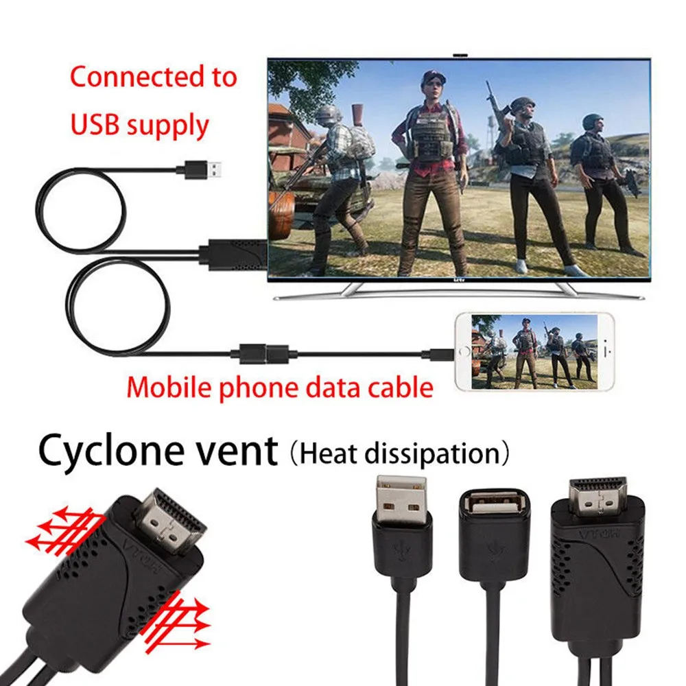 Цифровой AV ТВ кабель 1080P HDMI к USB Женский/мужской адаптер охлаждающее отверстие для HD tv подключение зеркального литья к iOS Android телефонный провод