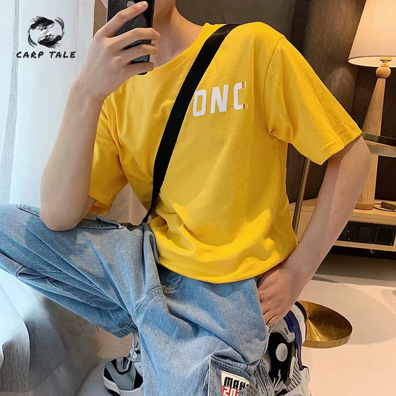 

Short-sleeved men's t-shirt new ins summer loose fashion half-sleeved students five points shirt trend bottom couple lovers men