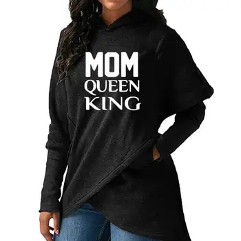 

2018 New Fashion MOM QUEEN KING Print Hoodies Women Sweatshirts Tops Casual Irregular Thick Cotton Street Pullovers Female