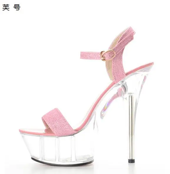 

2018 Gladiator Sandals Women Shoes Ankle Strap Platform Female Sandals Transparent Women Pumps High Heels 15CM Pink Woman Sandal
