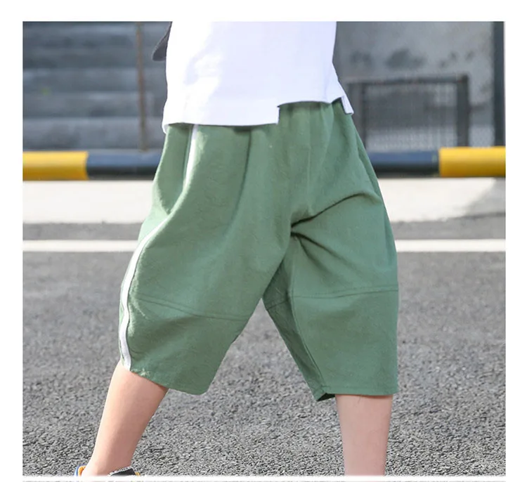 fashion 2018 cotton linen knee length boys pants kids loose trousers clothing children summer pants for teenage boys clothes (19)