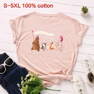 SINGRAIN, летняя забавная женская футболка, хлопок, S-5XL, плюс, большой размер, модные топы, свободные, повседневные, с животным принтом, женская футболка - Цвет: pink