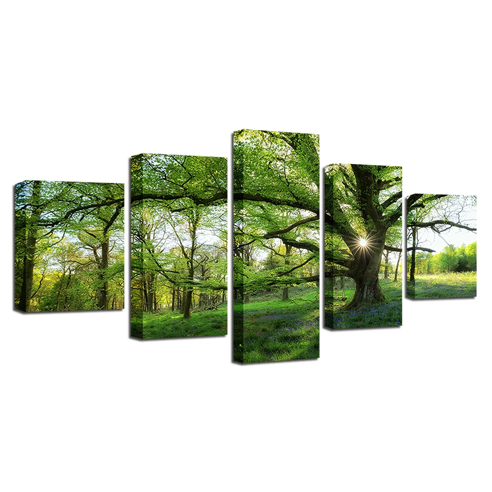 Картины для украшения дома HD печатные картины модульные плакаты современные 5 панельные пейзаж с зелеными деревьями Tableau Wall Art Холст