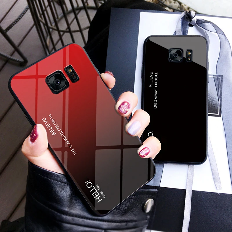 Для samsung Galaxy S7 G930F/S7 край G935F градиент закаленное Стекло+ мягкая сторона задняя крышка чехол для Galaxy S7 G930F Чехлы для телефона