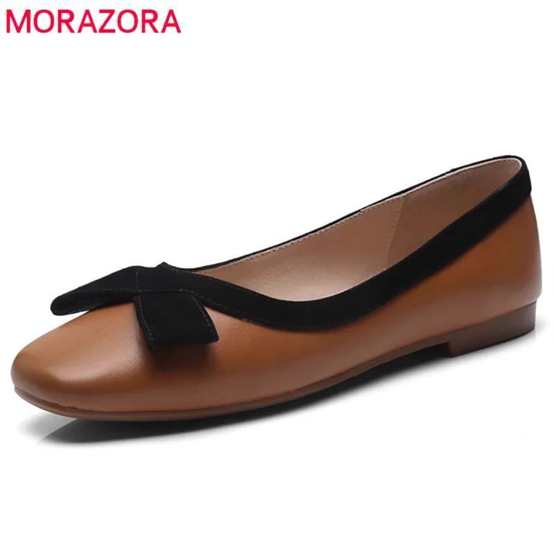 

MORAZORA 2019 new arrival genuine leather shoes woman square toe summer shoes shallow elegant casual flat shoes woman pink