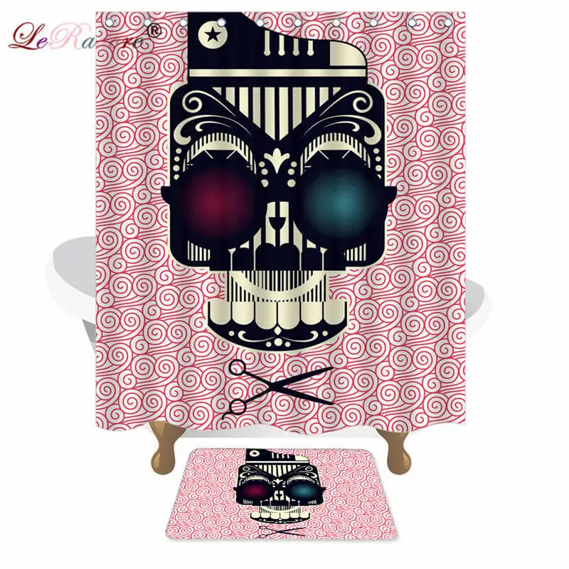 

LeRadore New Thickened 3D Skull Shower Curtains Bath Rug Polyester Waterproof Bathroom Curtain for Hotel & Home with 12 Hooks
