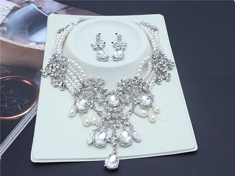 MHS. SUN, 1 комплект, роскошные кристаллы, стразы, свадебный ювелирный набор, элегантный жемчуг, для невесты, ожерелье и серьги, набор, для женщин, для свадьбы, для вечеринки, ювелирное изделие