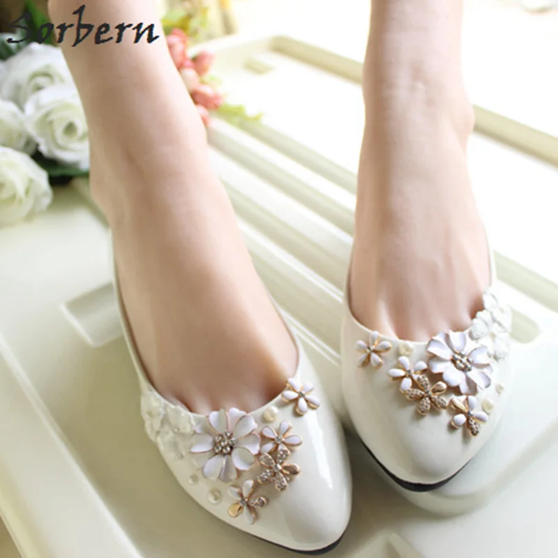

Sorbern Flat Shoes For Women Wedding Heeled Bridal Shoes Comfortable Bridesmaid Shoe Slip On Flowers Crystals Lace Wedding Shoes