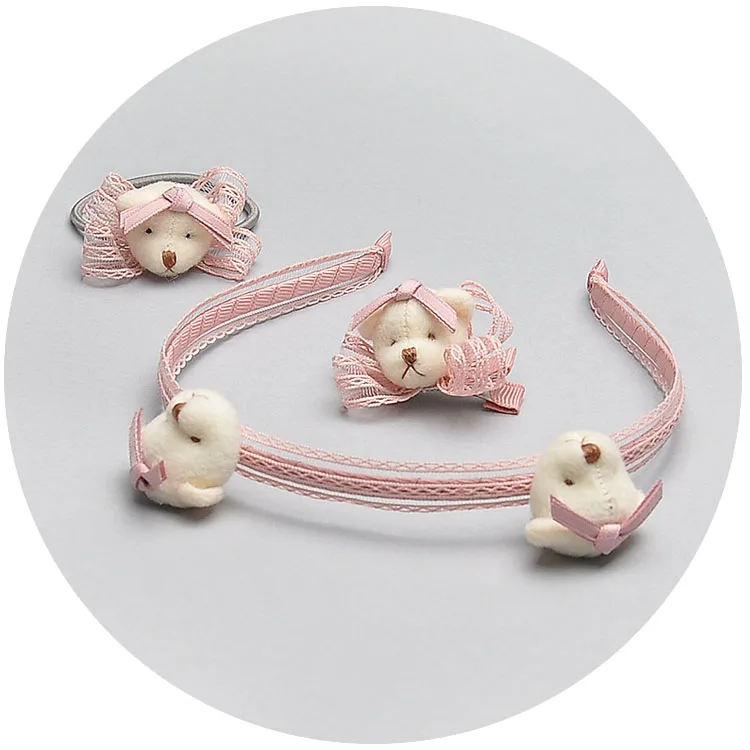 

10 sets 3in1 Fashion Cute Lace Bear Girls Hairpins Elastic Hairbands Solid Kawaii Hard Headbands Headwear Set Hair Accessories