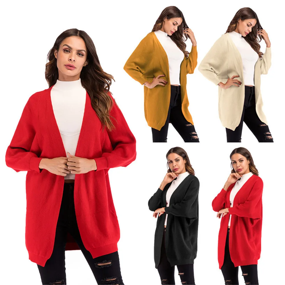 Autumn and Winter New Women's Loose Bat Sleeve Knit Cardigan Solid Color Long Shawl Jacket Female