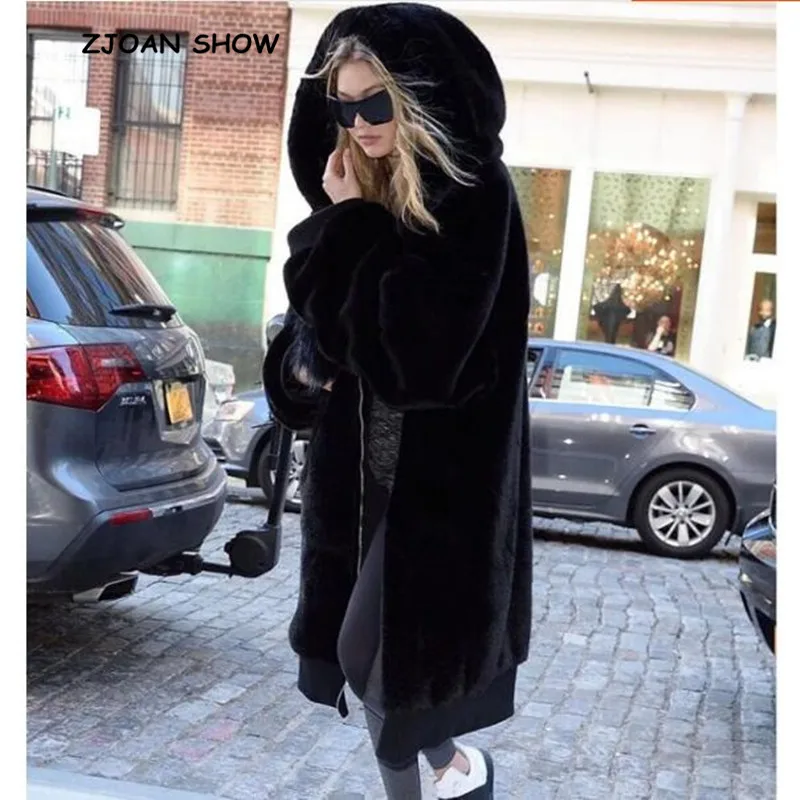 Koop Oversized Winter Warm hooded Grote maat Lange Effen kleur Faux Bontjas 2018 Nieuwe Casual Lange mouw Vrouwen Bont Jas uitloper