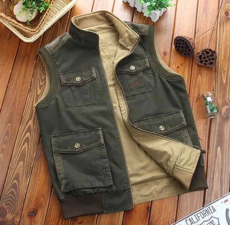 Свободный Мужской жилет размера плюс M-8XL с множеством карманов, джинсовый дизайн colete masculino, тактический, хлопок, военный бренд AFSJEEP - Цвет: army green