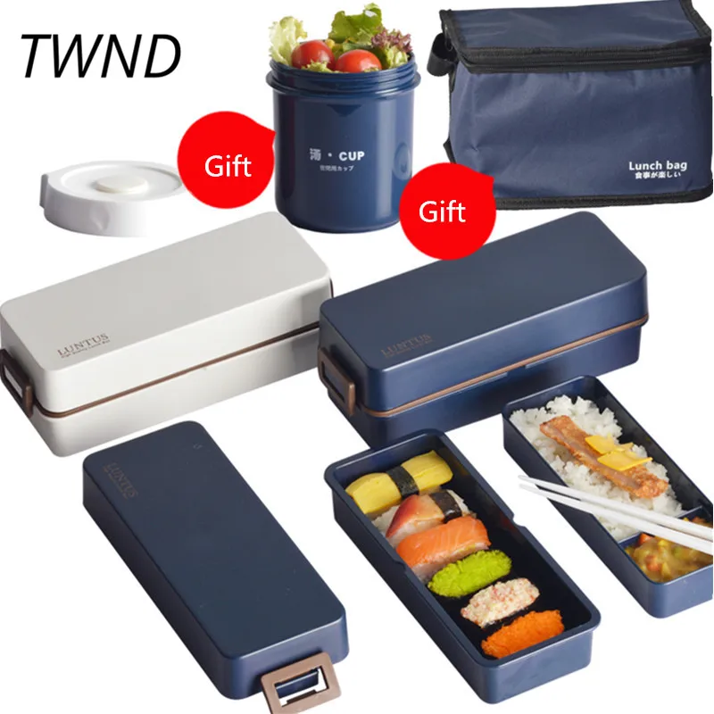 

830CC Japan style bento box plastic lunch box simple microwaveble tableware with bags soup box spoons chopsticks 28