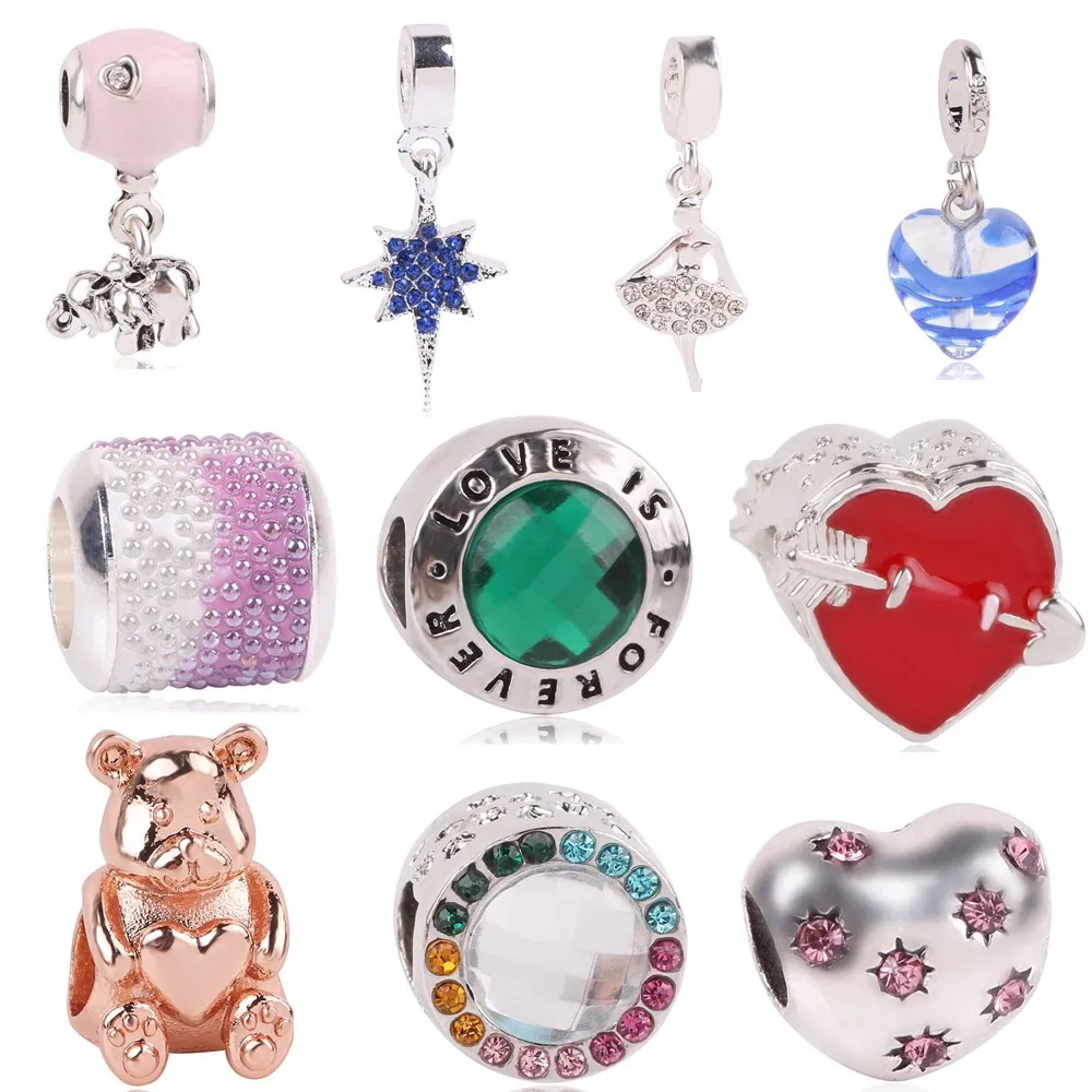 

Ranqin 2019 Fashion Bangles Necklace Color Silver Fit Pandora DIY Bead Pendant Lovely Gift Elephant Teddy bear Butterfly