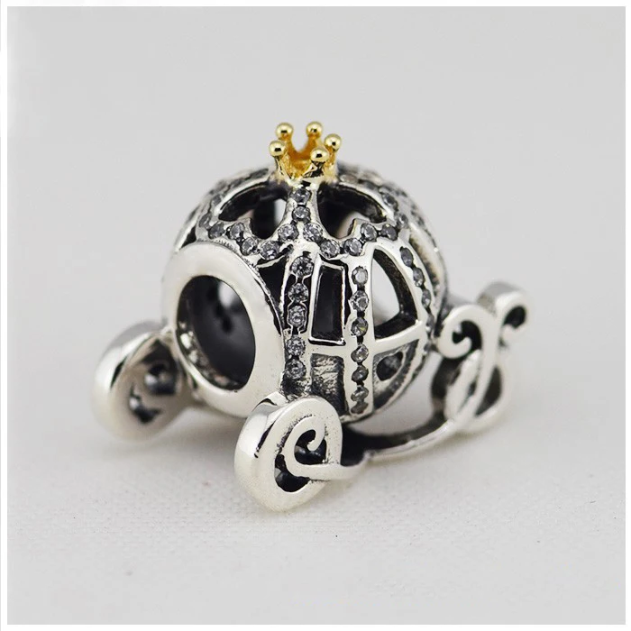 

2015 NEW Spring 925 Sterling Silver Pumpkin Charm with Gold and CZ bead Fits pandora Bracelets in stock 1pc/lot B520