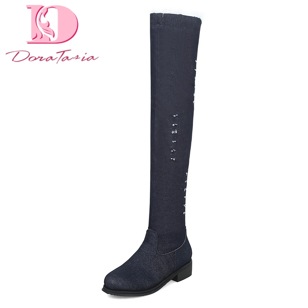 

Doratasia Brand new large size 32-48 Spring Autumn Boots Women Shoes Wholesale denim Zip Up Knee High Boots Woman Shoes
