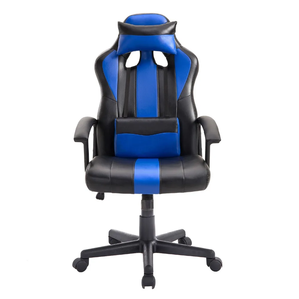 

Samincom Game Racing Chair Headrest Lumbar Support High-Back PU Leather Executive Ergonomic Style Swivel Chair