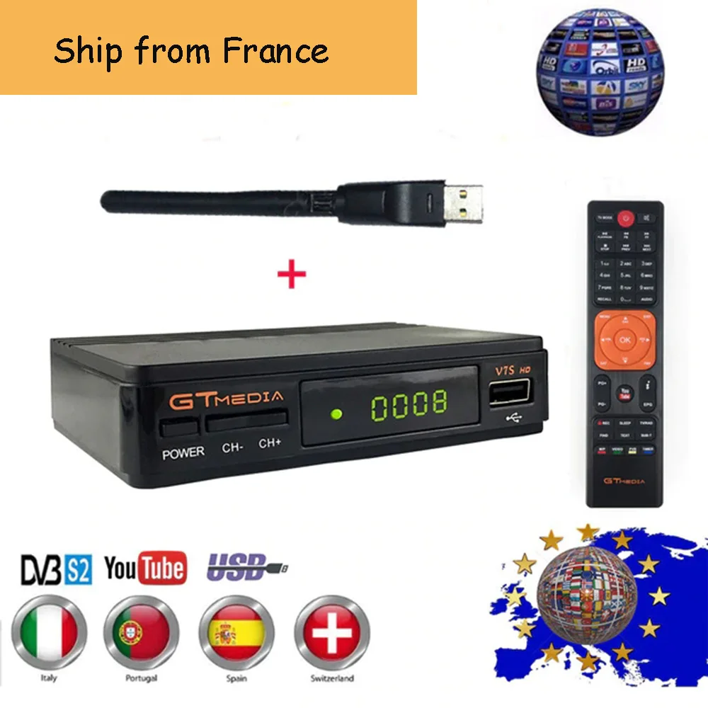 Горячая DVB-S2 Freesat V7 hd с USB wifi FTA ТВ ресивер gtmedia v7s hd power by freesat поддержка Европы cline сетевой обмен
