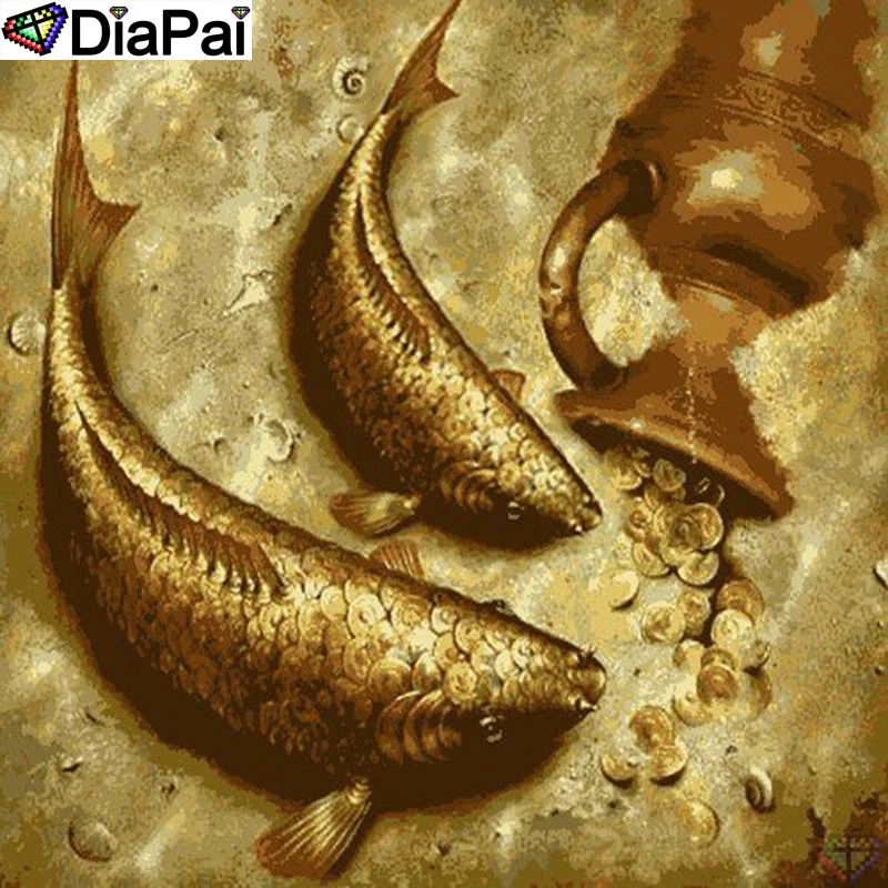 Алмазная 5D Вышивка DIAPAI набор для рукоделия Золотые животные рыба алмазная