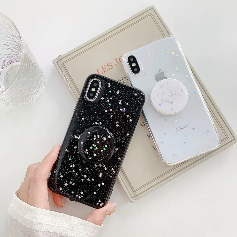 Звездное небо мягкий ударопрочный чехол подставка для iPhone 7 8 Plus X XS Max XR 6s 6 кожаная