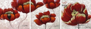 

3 Panels Beautiful Red Flowers Canvas Paintings for Home/Coffee Shop Decor Frameless Wall Hanging Pictures Sofa Background