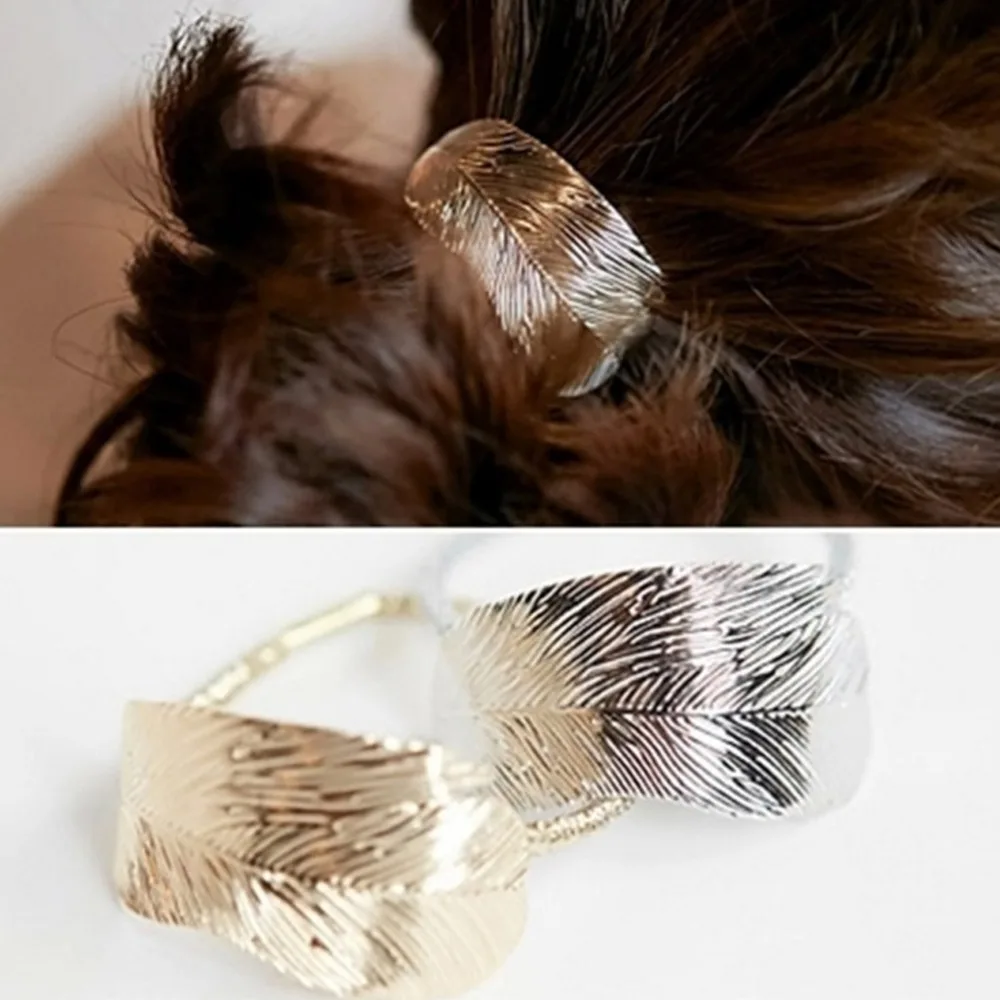 

M MISM INS Style Metal Leaf Scrunchie Fashion Minimalism Geometric Hair Accessories Modis OL Style Elastic Hair Bands For Women