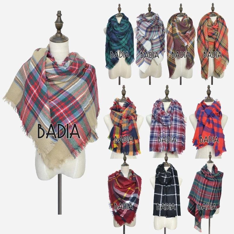 

Winter Chic Knit Stole Tartan Oversize Scarf Shawl Grid Check Women Bandana New Designer Acrylic Plaid Blanket Scarves 140*140CM