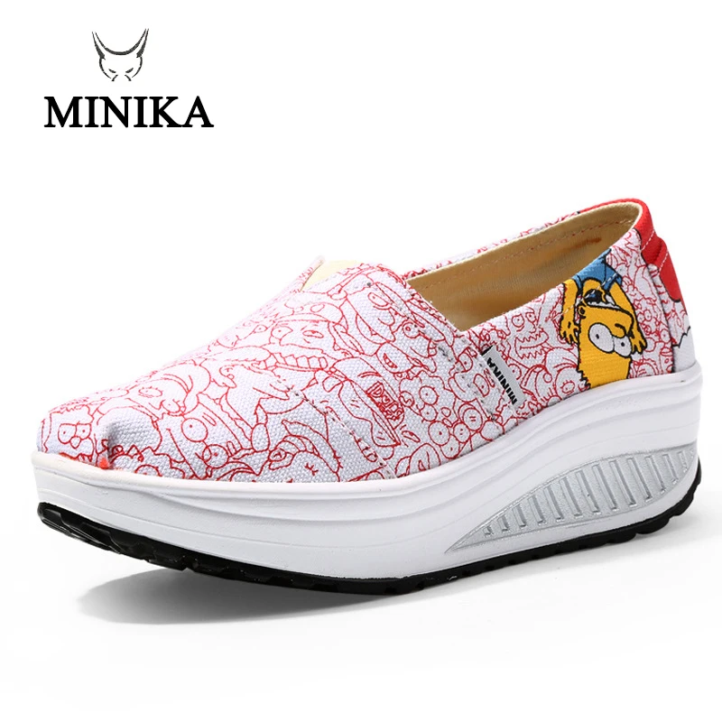

Hot Selling 2017 Slimming Floral Print Canvas Platform Shoes Women Swing Wedge Increasing Toning Shoes 5 Cm Platform Shoes
