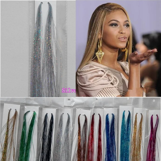 Us 1 0 37 Off Flare Hair Gold Silver Sparkel Hair Bling 1 Package Per Lot Bling Rainbow Silk Hair Tinsel Synthetic Hair Extension In Braiders From