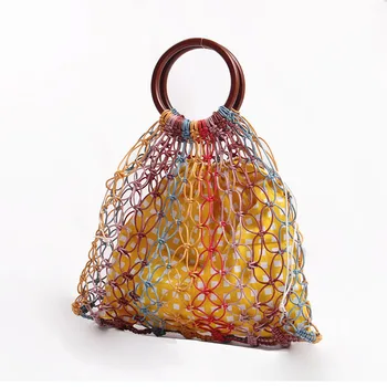 

2019 New Handmade Colorful Beach Vacation Straw Hand Bag Ins Women's Net Bag Hollow Out