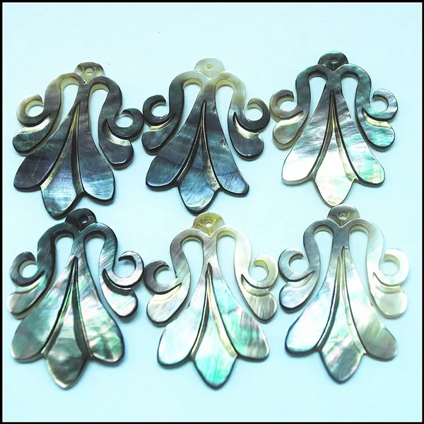 

3pcs nature black shell sea shell Sea shellfish carving handmade flowers charms shell pendants size 41x30mm top fashion pendants