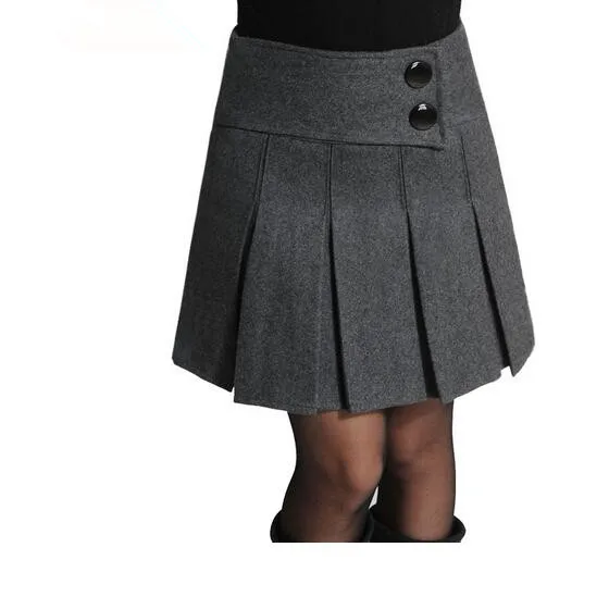Короткая юбка из шерсти с завышенной талией, Женские винтажные повседневные плиссированные юбки серого, черного цвета, облегающие шерстяные юбки M-5XL
