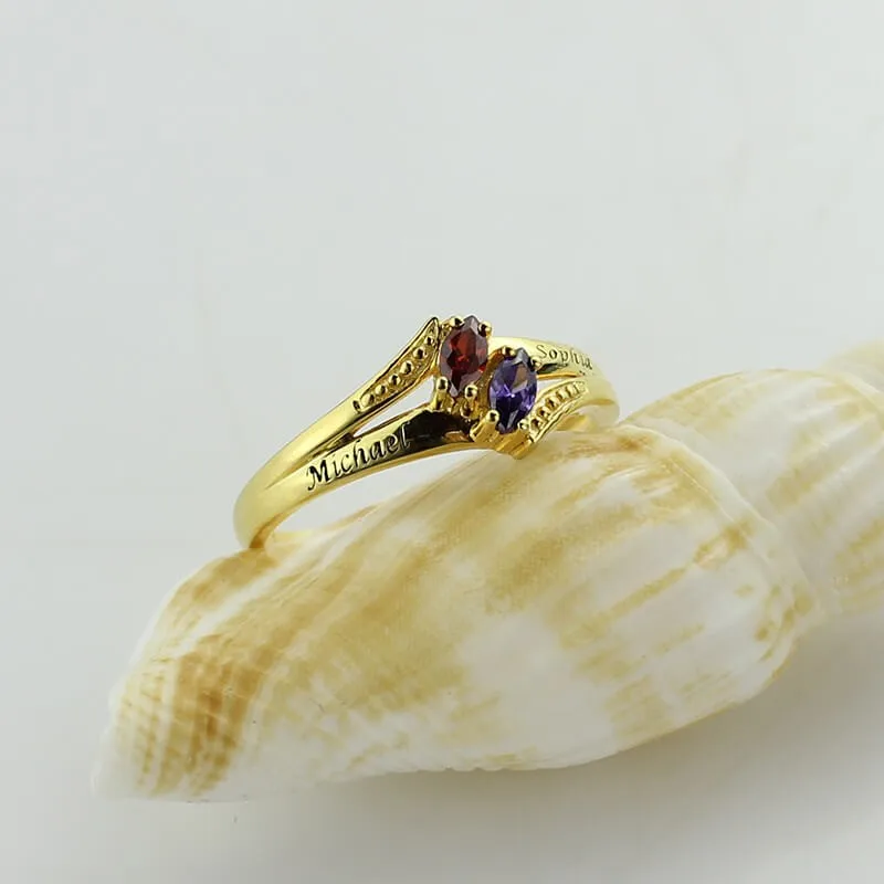 Customized Two Names Birthstone Ring for Couple Lovers Mom Woman Costume Letter Engagement Wedding Rings Silver 925 Jewelery