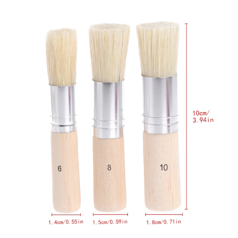 

3Pcs Wooden Stencil Brush Hog Bristle Brushes Acrylic Watercolor Oil Painting