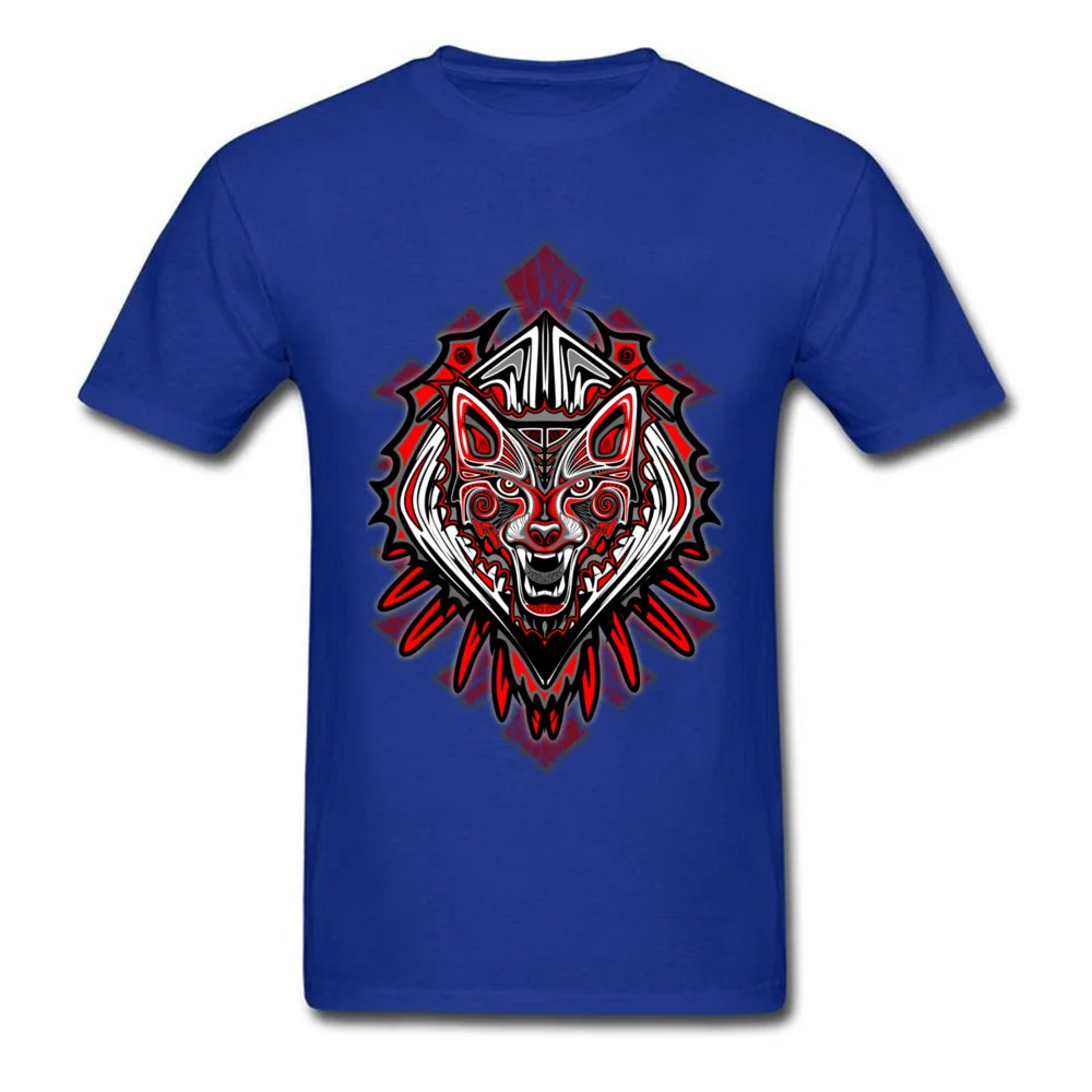 Wolf Tattoo Style Haida Art Short Sleeve Tops Tees Crew Neck All Cotton Men T Shirts Party Clothing Shirt Oversized Wolf Tattoo Style Haida Art blue