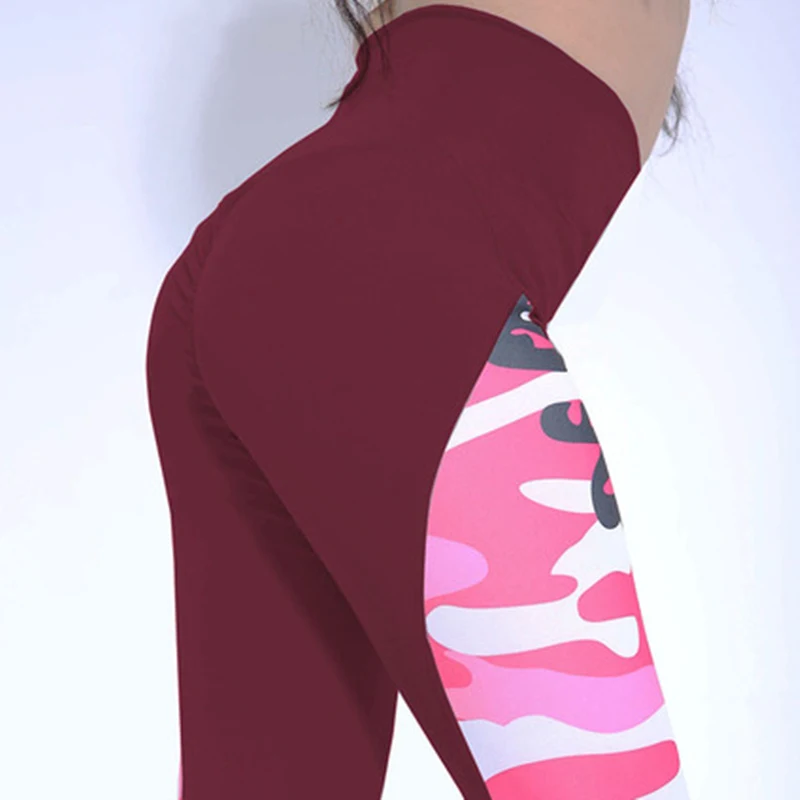 Спортивные Леггинсы для фитнеса S-XXL кальсоны йоги для женщин Камуфляж Высокая талия стрейч тренажерный зал леггинсы для Хип До Тонкий воен - Цвет: Red Plus Pink