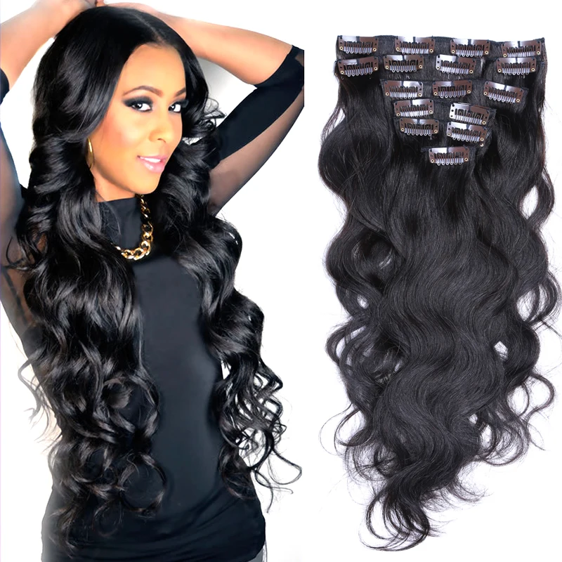7A Virgin Body Wave Clip In Human Hair Extensions 120g Clip In Wavy Hair Extensions Malaysian Hair Human Hair Clip in Extensions