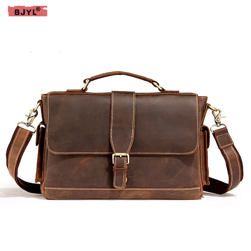 

BJYL Vintage Men Handbags Wanderers Marble Messenger Bag Male Shoulder Bag Men 's Genuine Leather Business Briefcase