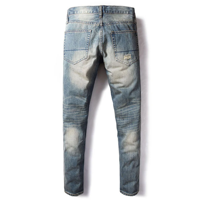 Japanese Style Fashion Men Jeans Retro Slim Fit Ripped Jeans Men Patchwork Embroidery Denim Pants Streetwear Hip Hop Jeans homme