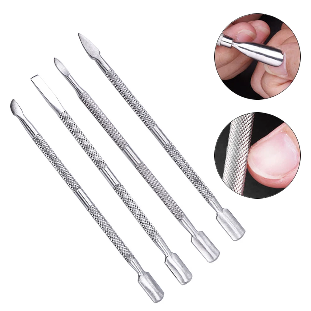 

4PCS Nail Files Cuticle Pusher Double Sided Trimmer Gel Polish Remover Nail Art Manicure Pedicure Stainless Steel Nail Pusher