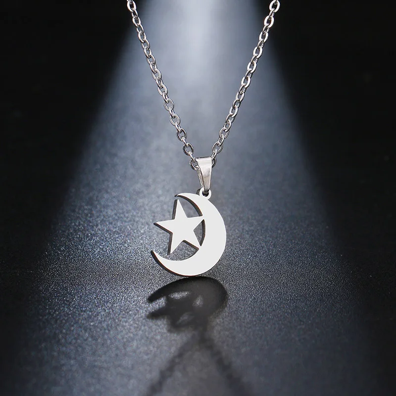 DOTIFI, ожерелье из нержавеющей стали для женщин, ожерелье для влюбленных золотистого и серебристого цвета с подвеской в виде Луны и звезды, ювелирные изделия для помолвки - Окраска металла: Silver