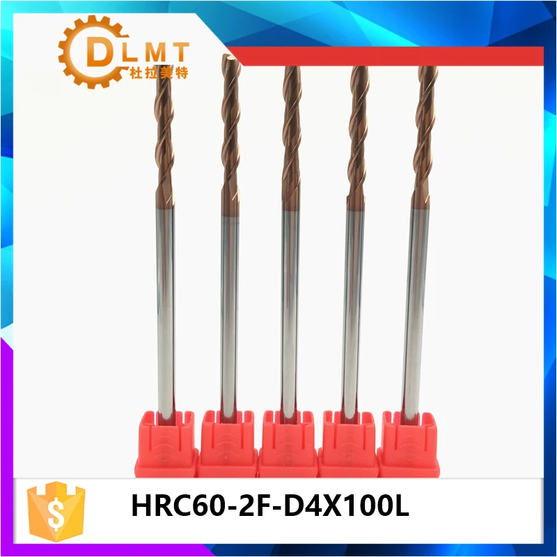 

1pcs Flat EndMills 4mm 8mm 10mm HRC60 100L 2Flute Solid Carbide TiAlN Coated Spiral Straight Shank End Mill for Wood CNC Cutter