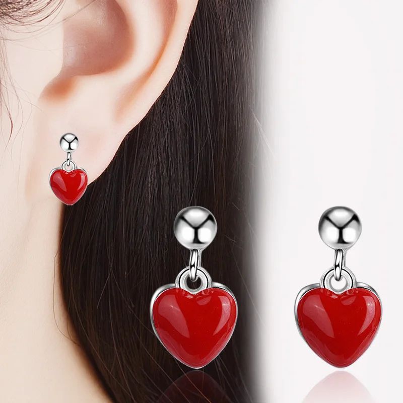 

Cute Small Red Peach Heart 925 Sterling Silver Screw Stud Earrings For Women Girls Children Kids Jewelry Orecchini Aros Aretes