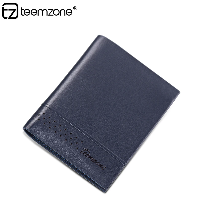 teemzone Men's Genuine Leather Slim Bifold Vertical Wallet Credit Card Holder Passcase Hipster
