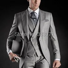 Пользовательские Утро Стиль жениха светло-серый Best мужчина дружки Для мужчин; Нарядные Костюмы Для Свадьбы Жених Фрак(куртка+ Брюки для девочек+ галстук+ жилет