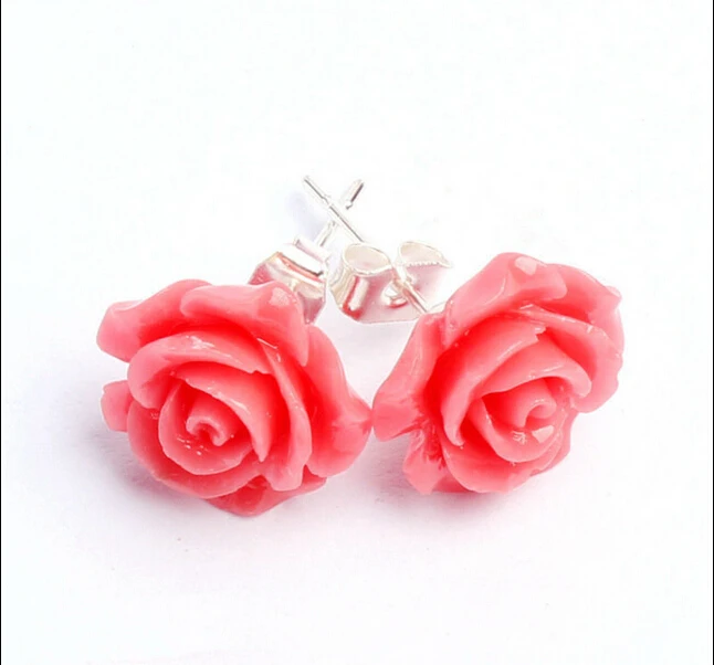 

hot sell new - Free shipping Pair Women Girl Lady Cute Lovely Pink Resin Rose Flower Earring Ear Stud Gift